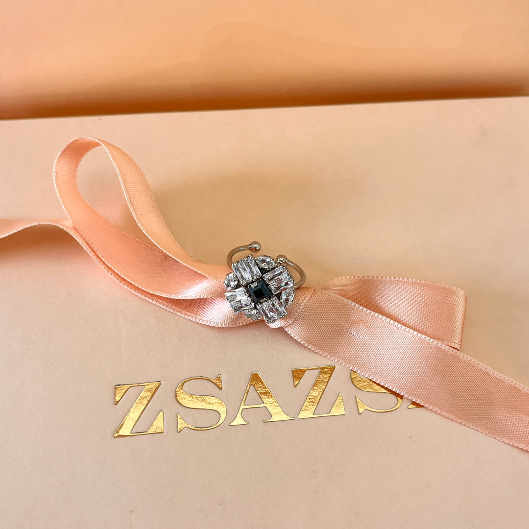 Grey Swarovski crystals silver plated  ring