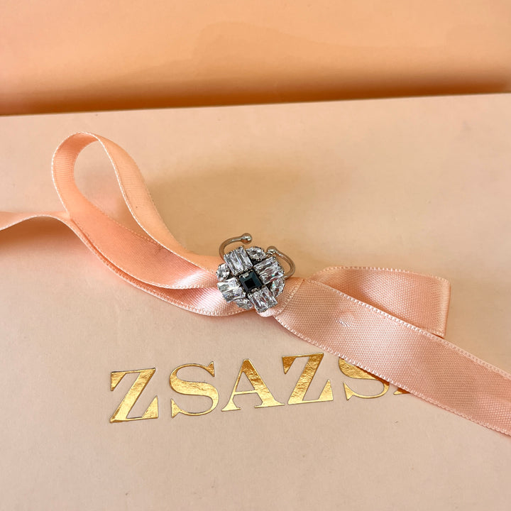 Grey Swarovski crystals silver plated  ring