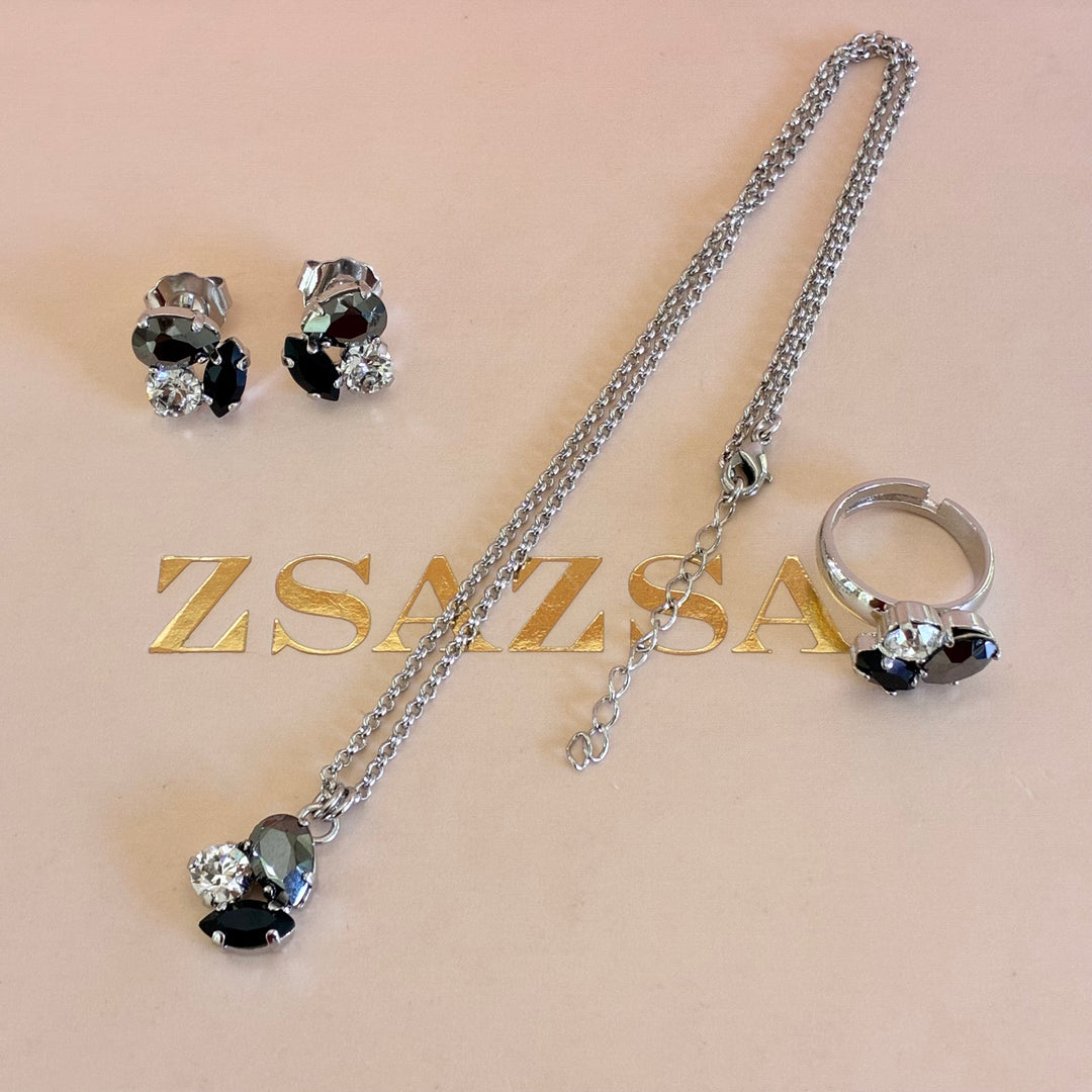 Multistone black and grey Swarovski crystal set