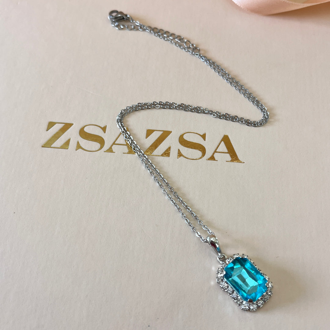 Turquoise rectangular Preciosa crystals pendant and ring