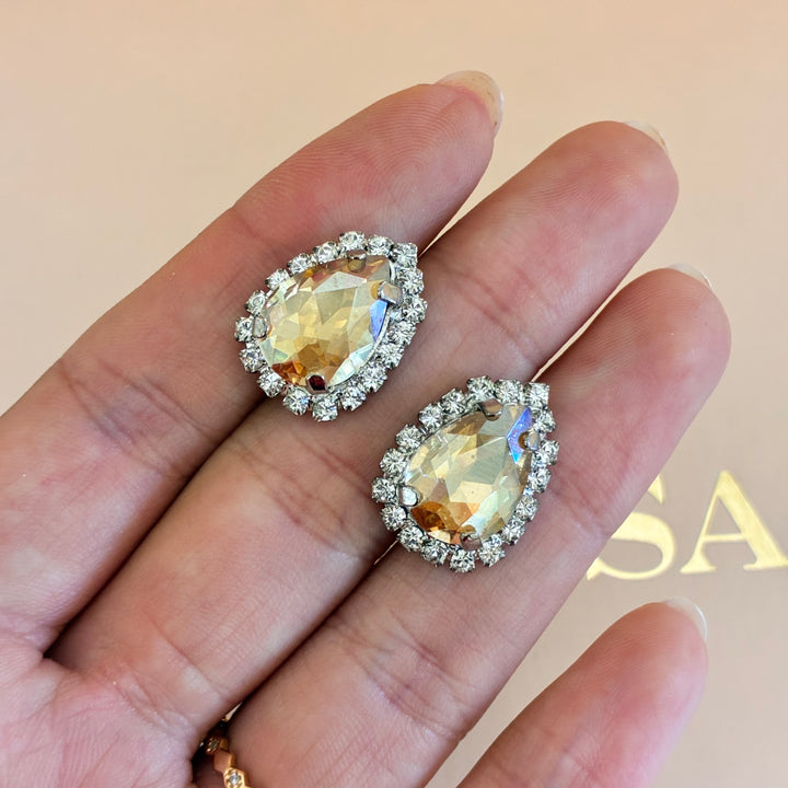 Teardrop Champagne Preciosa crystals silver set