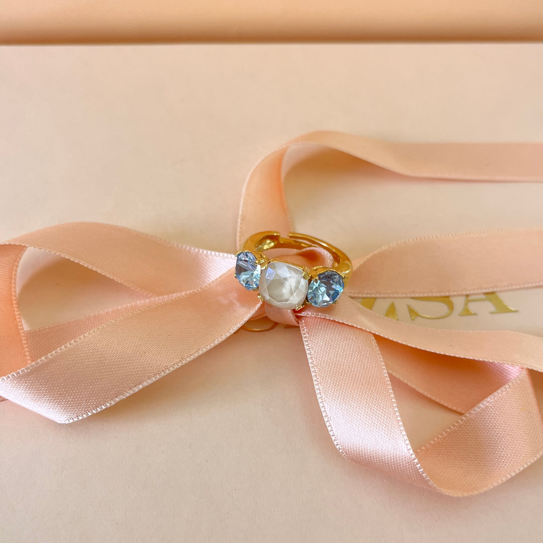 Light blue Swarovski crystals ring