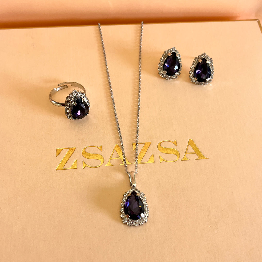Purple teardrop preciosa crystals set