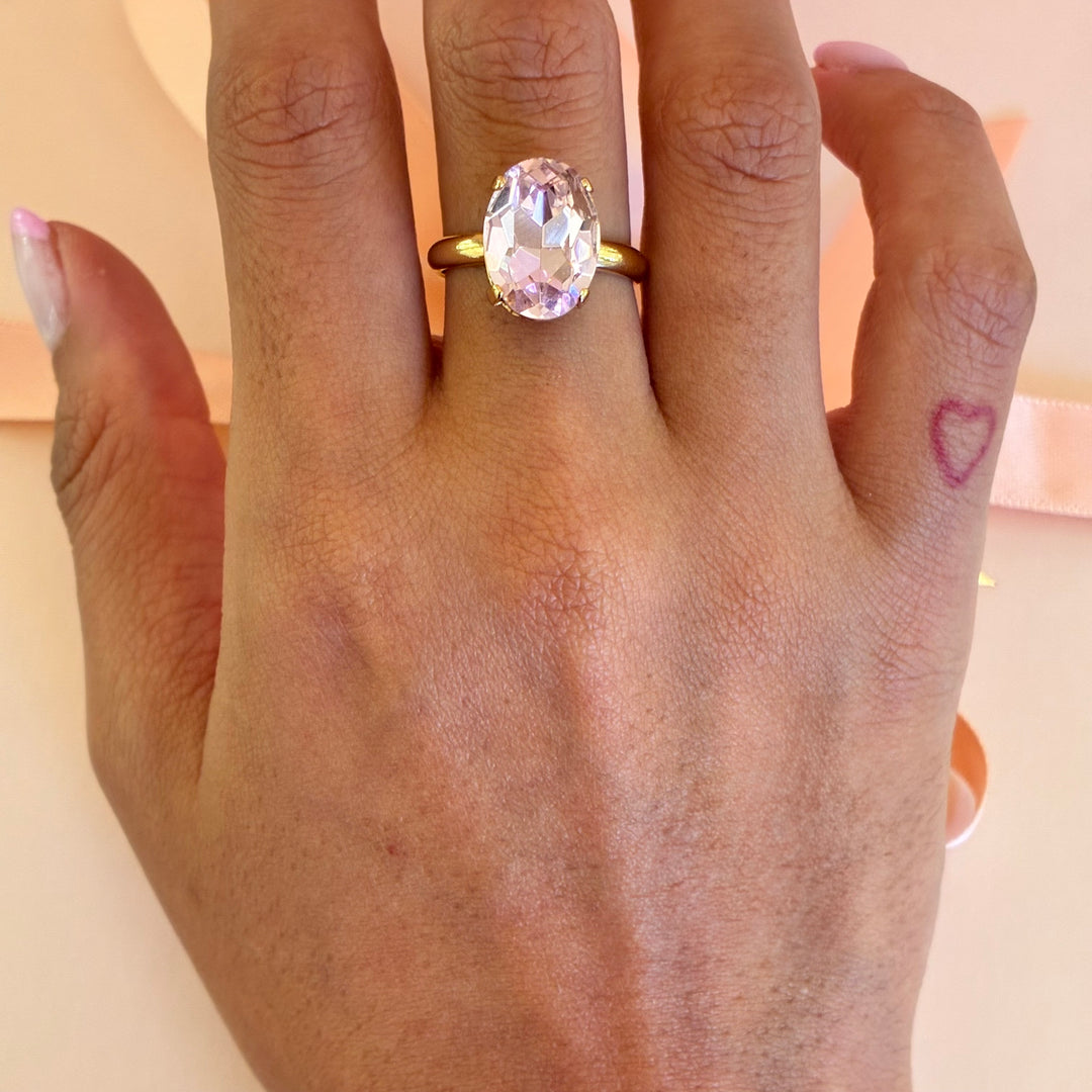 Oval light pink Preciosa crystals gold plated ring