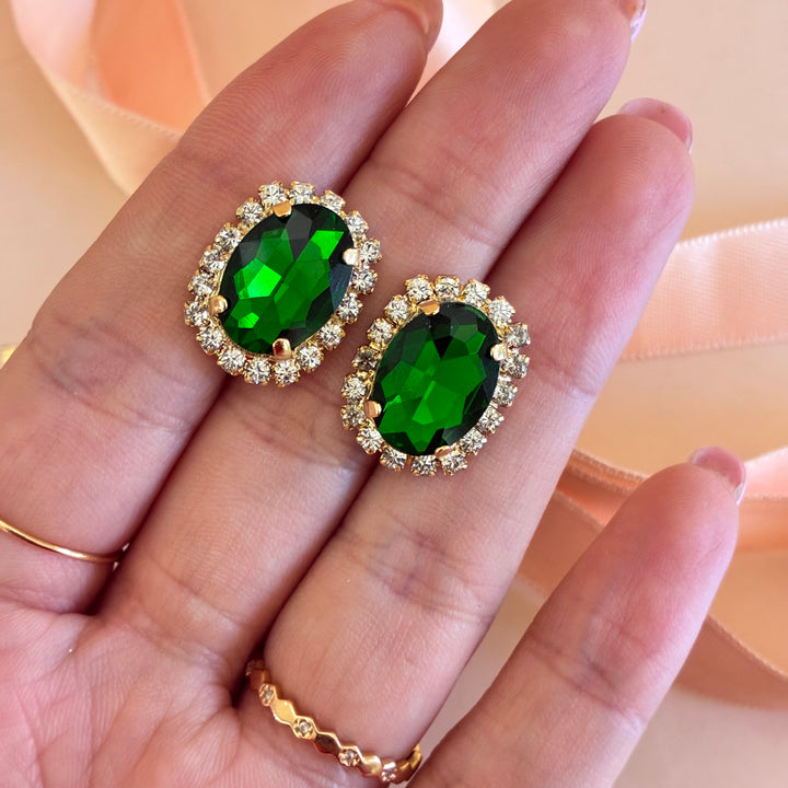 Green oval Preciosa crystals gold plated set