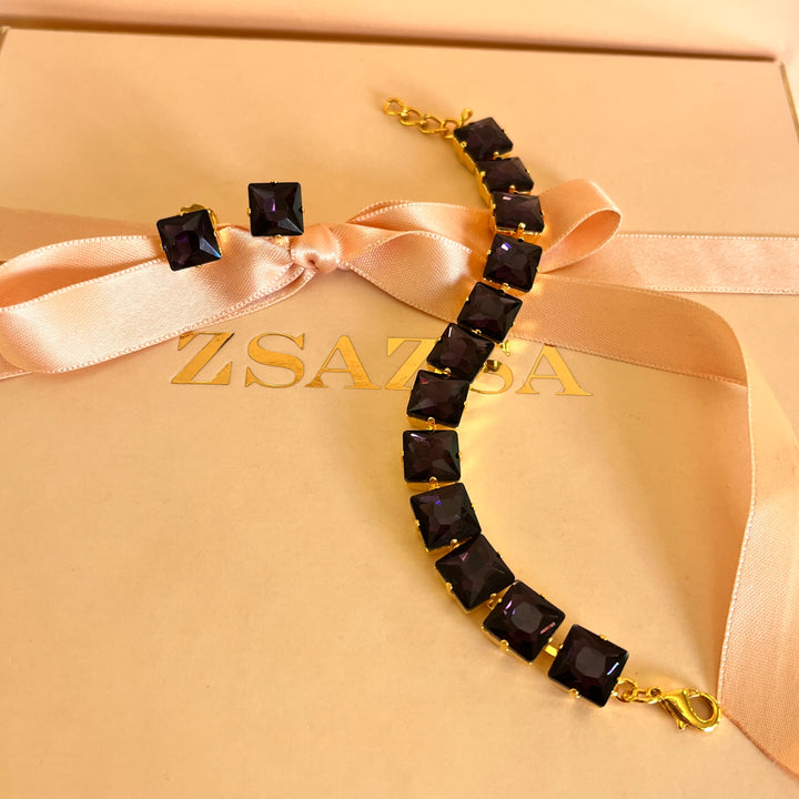 Purple preciosa crystals studs and bracelet