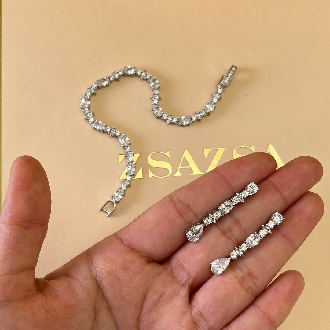 Silver zircone teardrop set