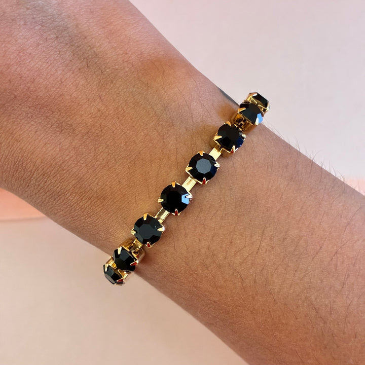 Black Preciosa crystals gold plated bracelet