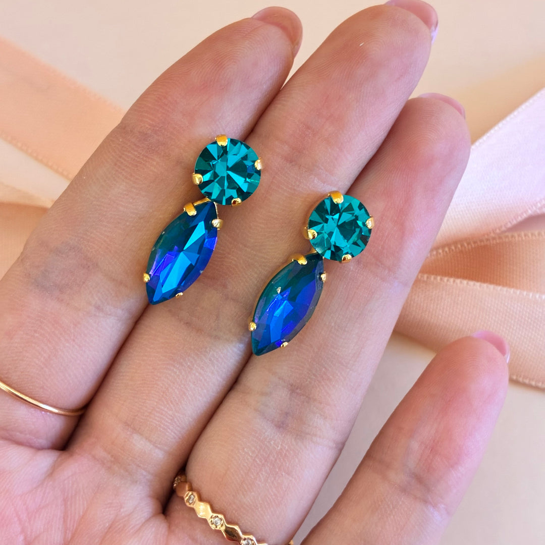 Round & Marquise Royal Blue Swarovski Crystals Earrings