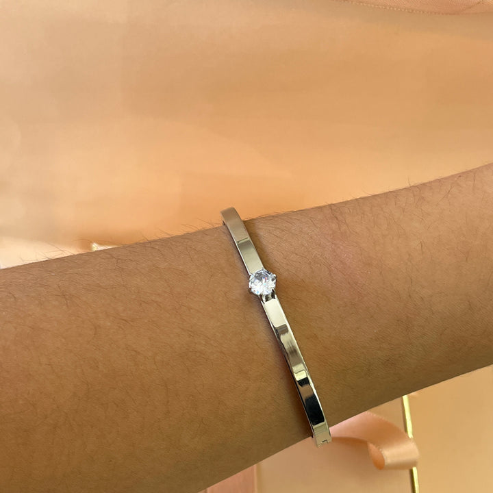 Zircone silver stainless steel bangle