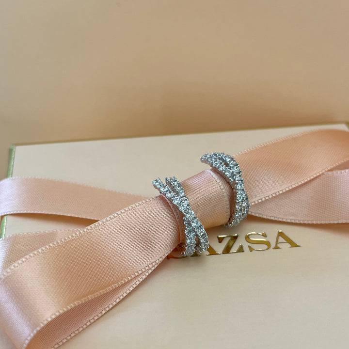 Silver zircone crossed half hoops