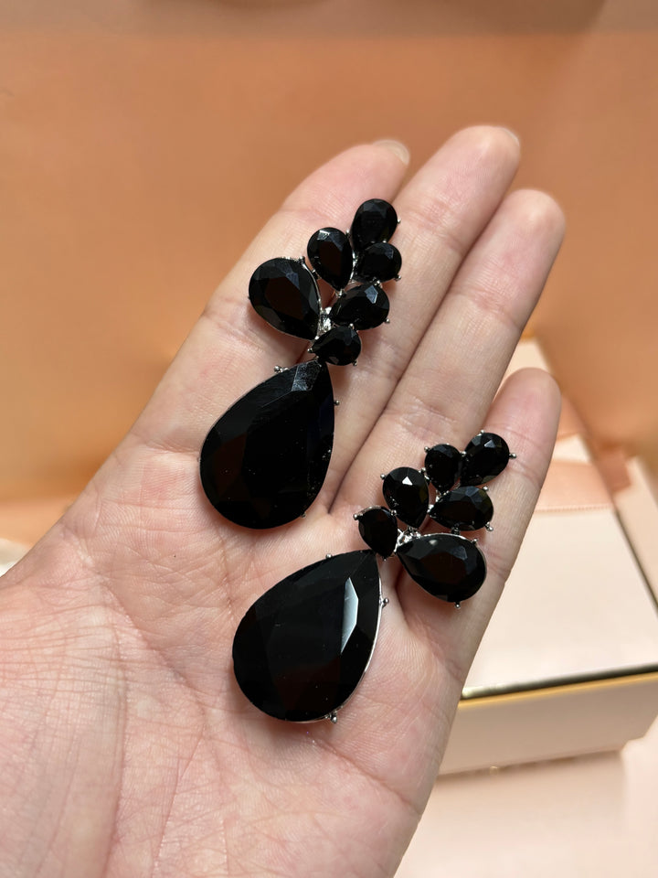 Black rhinestone teardrop earrings
