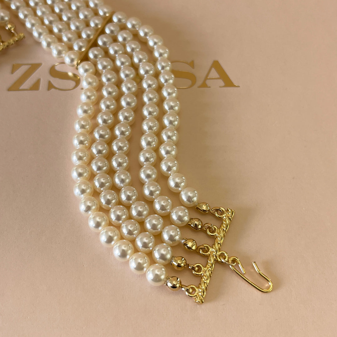 Cream pearls gold plated chocker