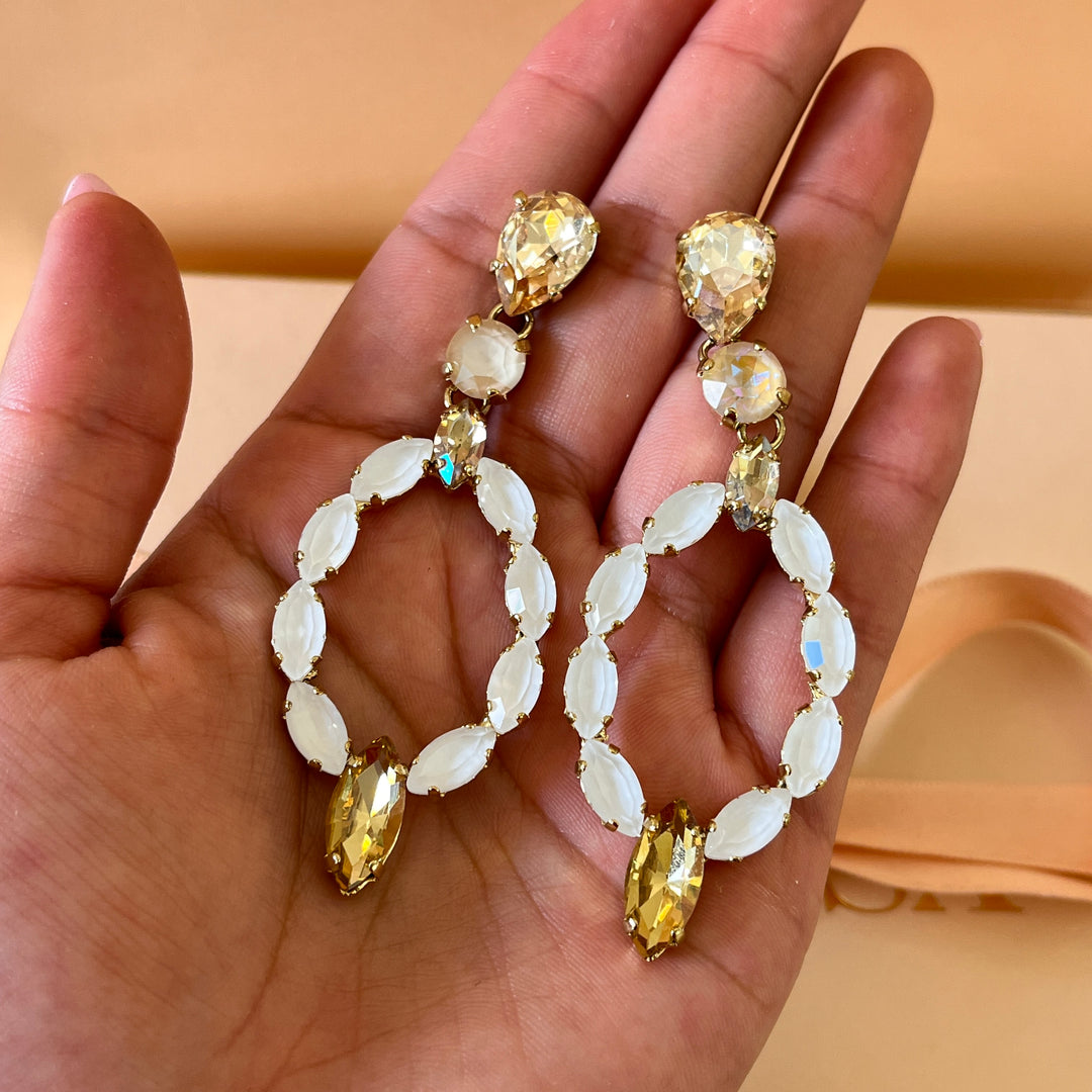 White & champagne Swarovski crystals earrings