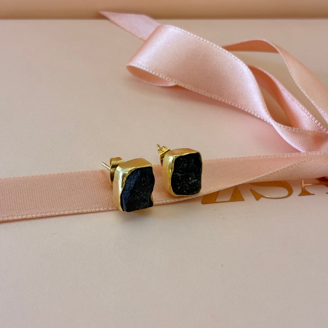 Handmade black gold studs