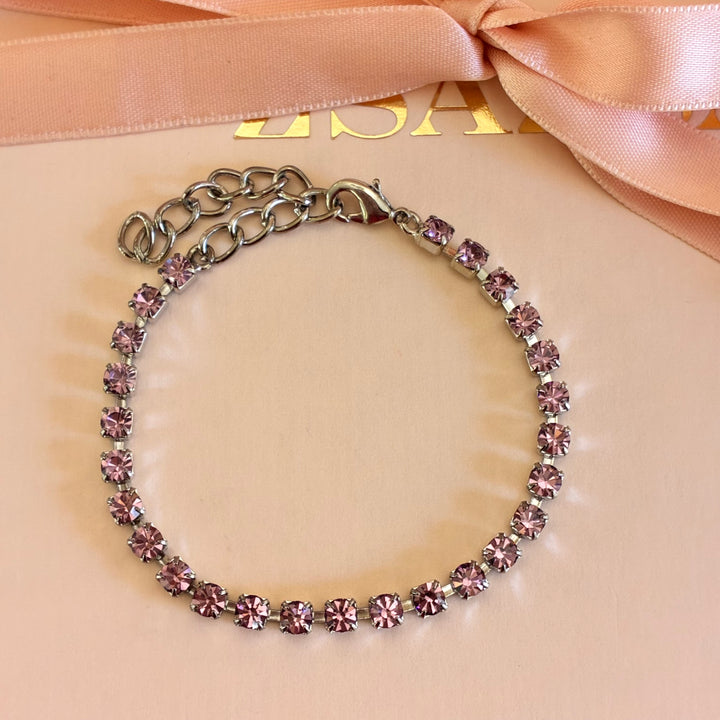 Dainty Mauve Swarovski crystals silver bracelet