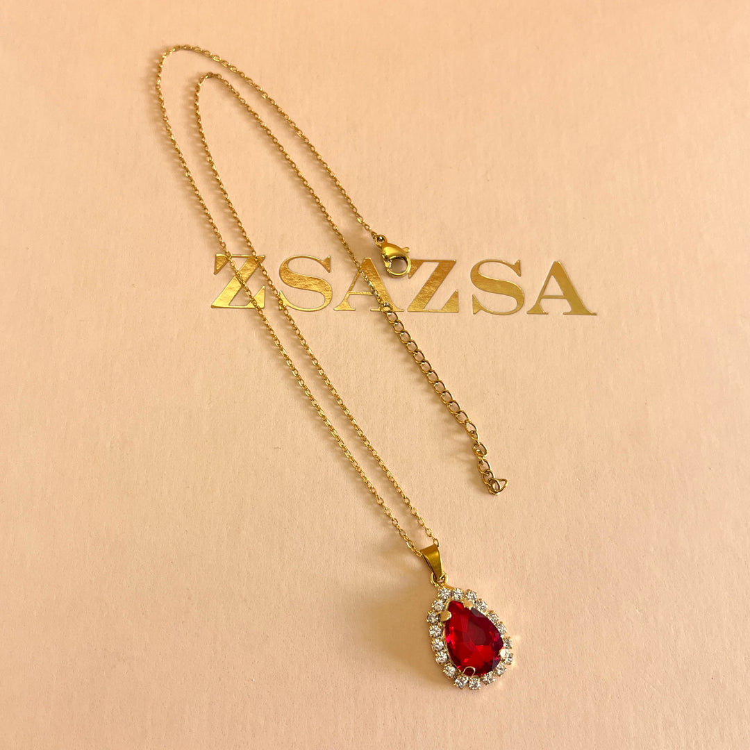 Red teardrop presiosa crystals set