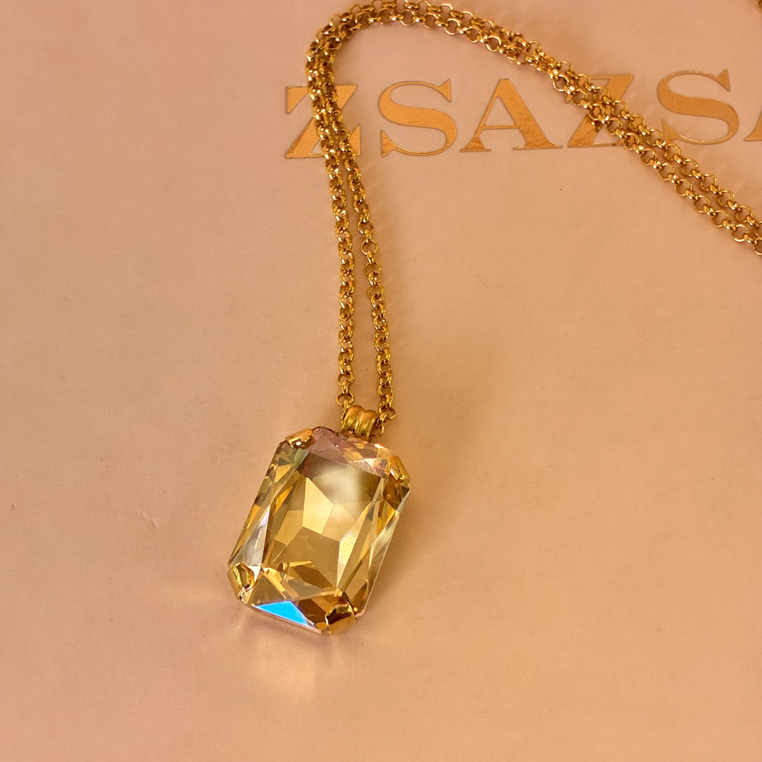 Rectangular champagne Swarovski crystals pendant