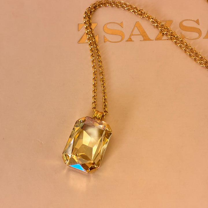 Rectangular champagne Swarovski crystals pendant