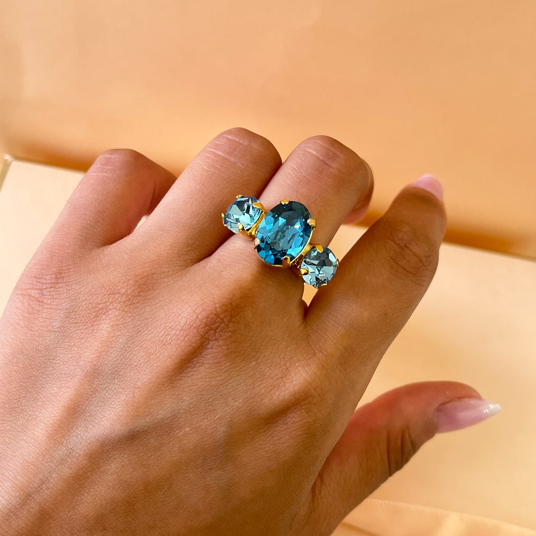 Turquoise preciosa crystals trilogy ring