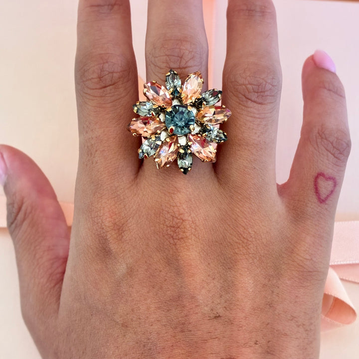 Flowers peach and grey Preciosa crystals set