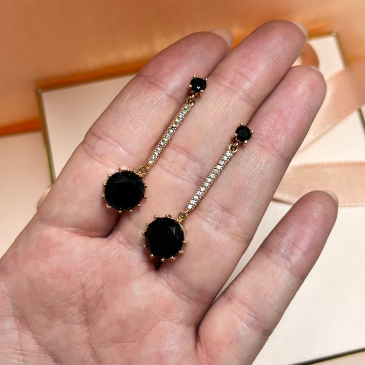 Black rhinestone gold plated earrings