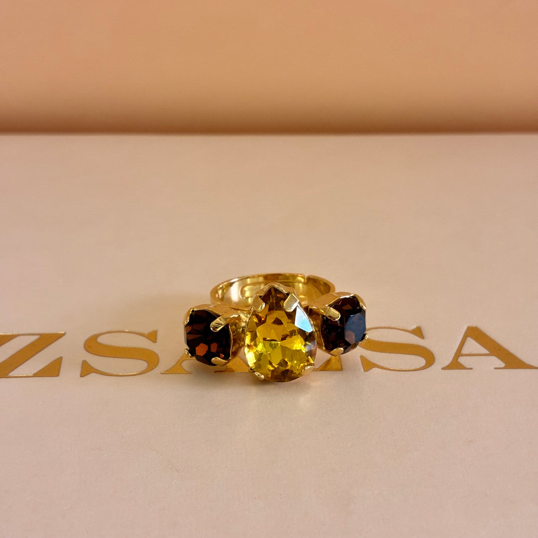 Brown and yellow Preciosa crystals set