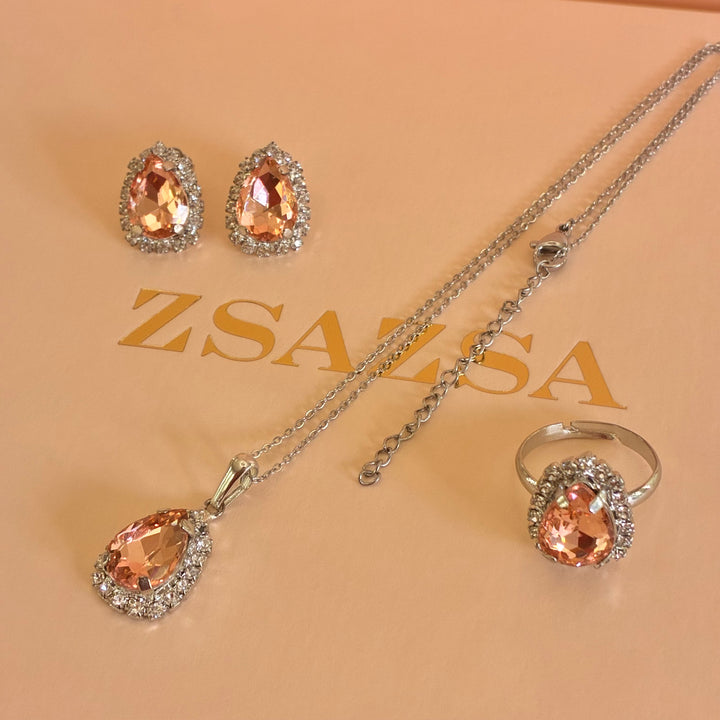 Teardrop Peach  Preciosa crystals silver set
