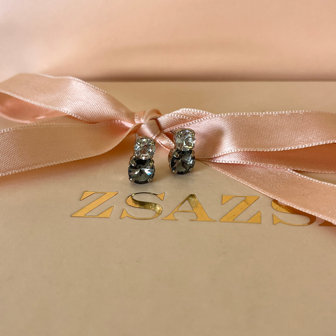 Grey double Swarovski crystals studs