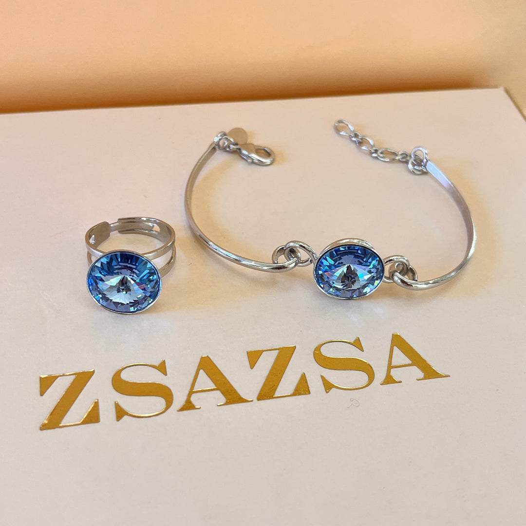 Light blue Swarovski crystals bracelet and ring