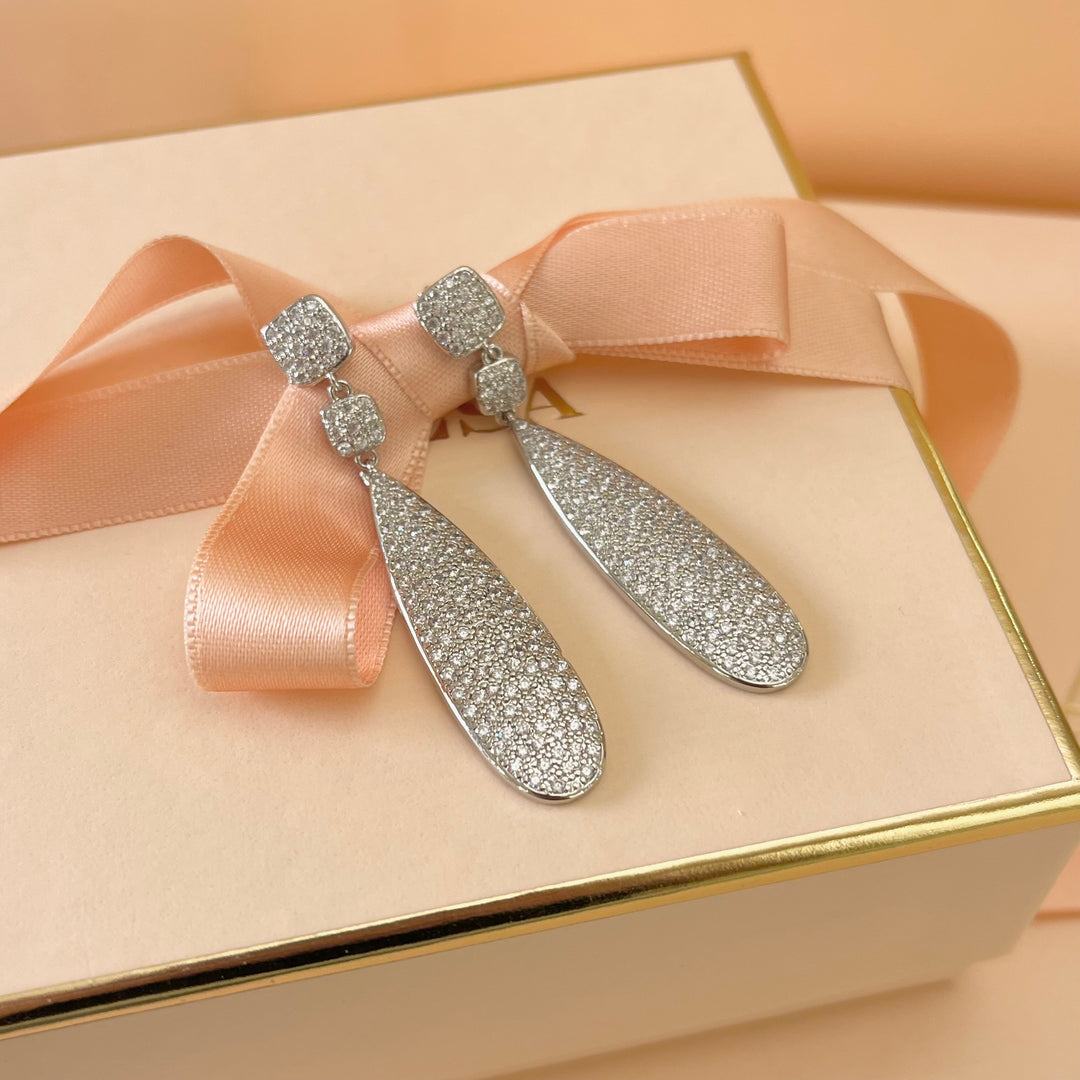 Silver zircone long earrings