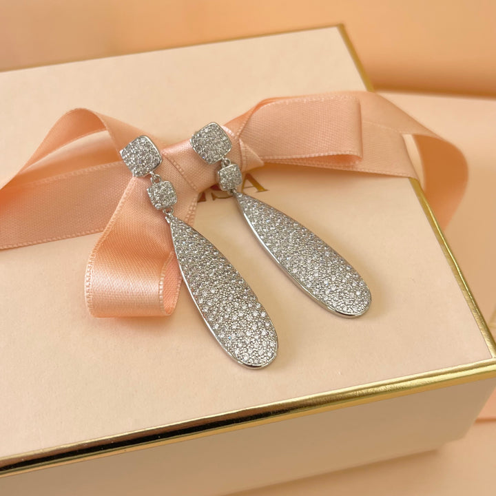 Silver zircone long earrings