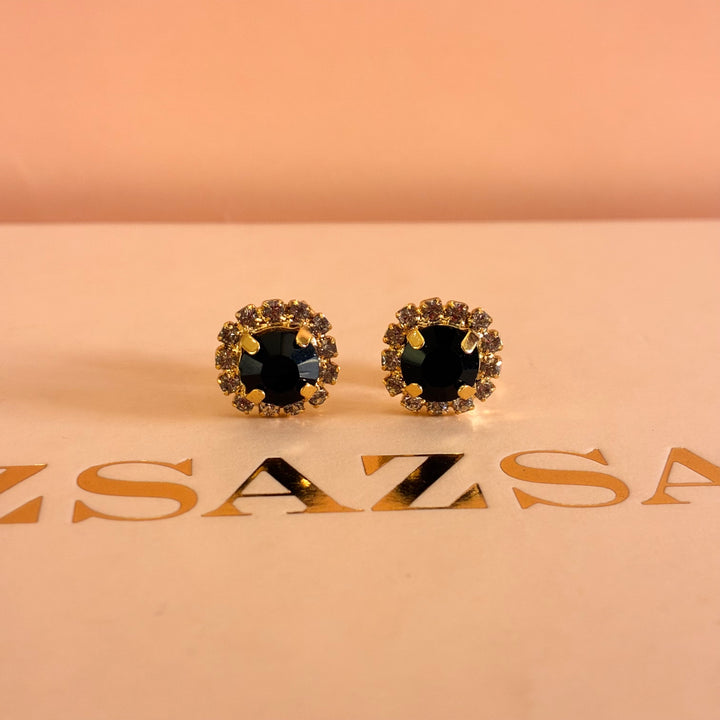 Dainty Black Preciosa crystals gold plated set