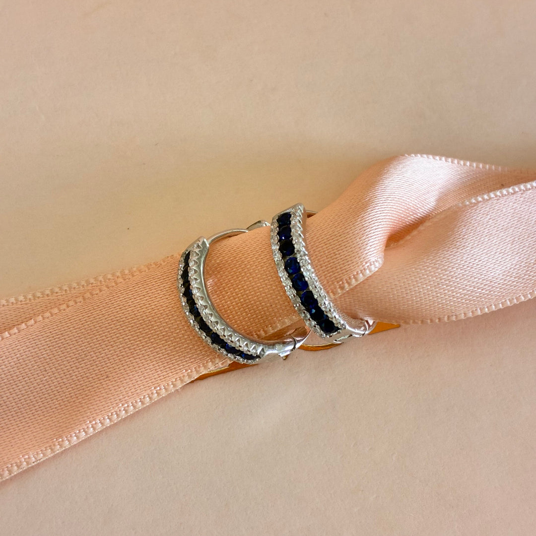 Navy blue sterling silver hoops