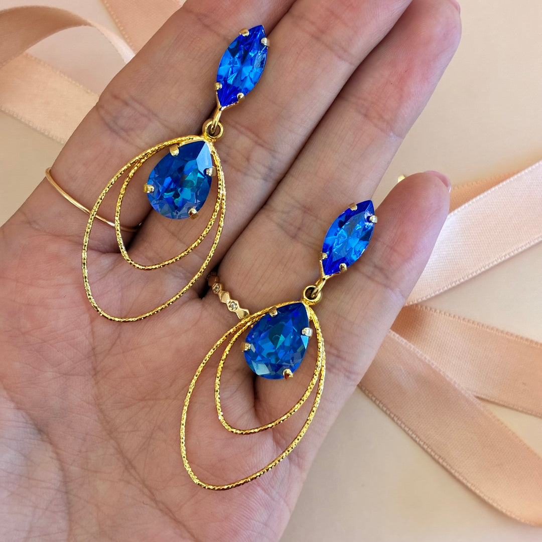 Marquise & teardrop royal blue Swarovski crystals earrings