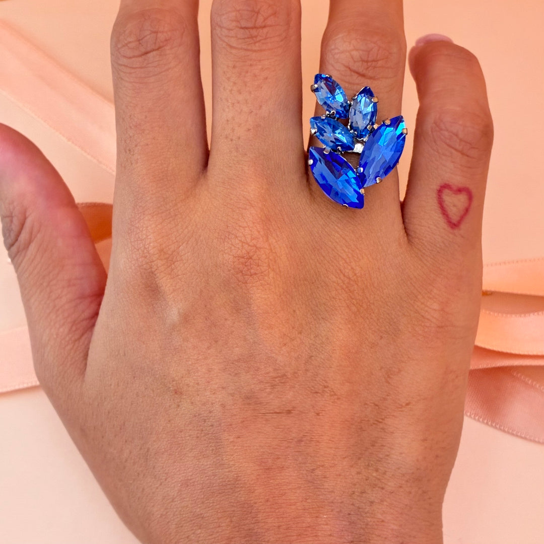 Royal blue leaves Swarovski crystals set