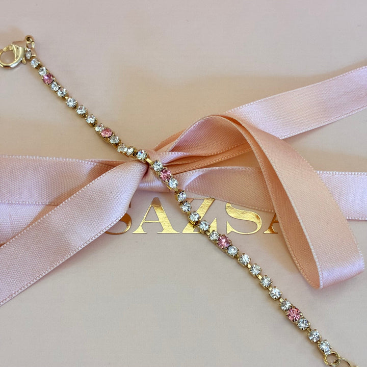 Light Pink Swarovski crystals gold plated bracelet