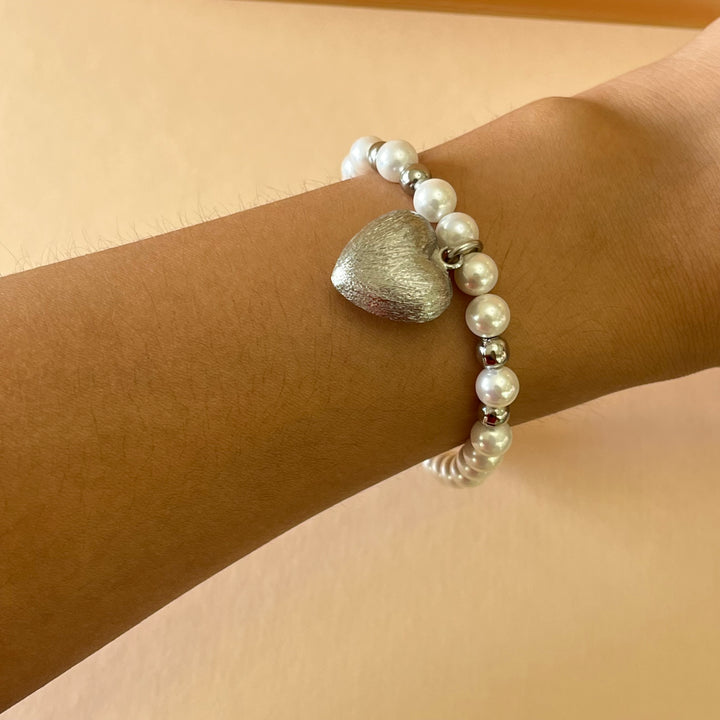 Heart grey & pearls set