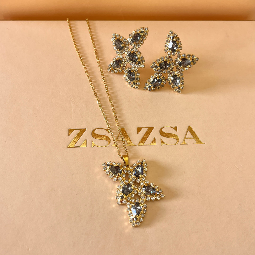 Grey teardrop preciosa crystal set