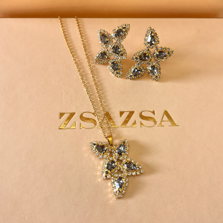 Grey teardrop preciosa crystal set