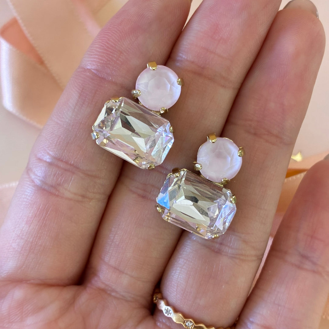 Light pink Swarovski crystals gold plated earrings
