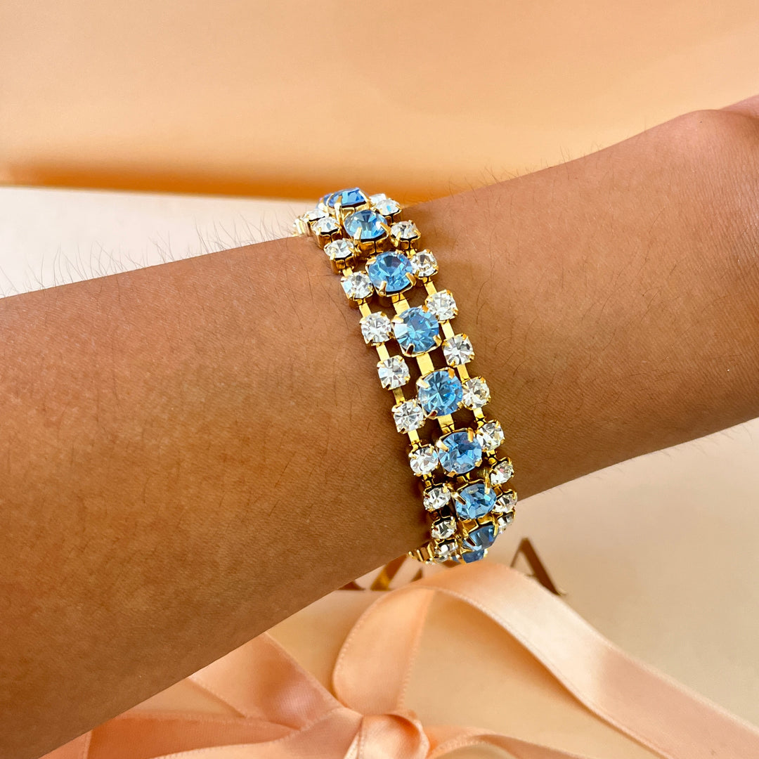 Light blue Preciosa crystals 3 rows bracelet