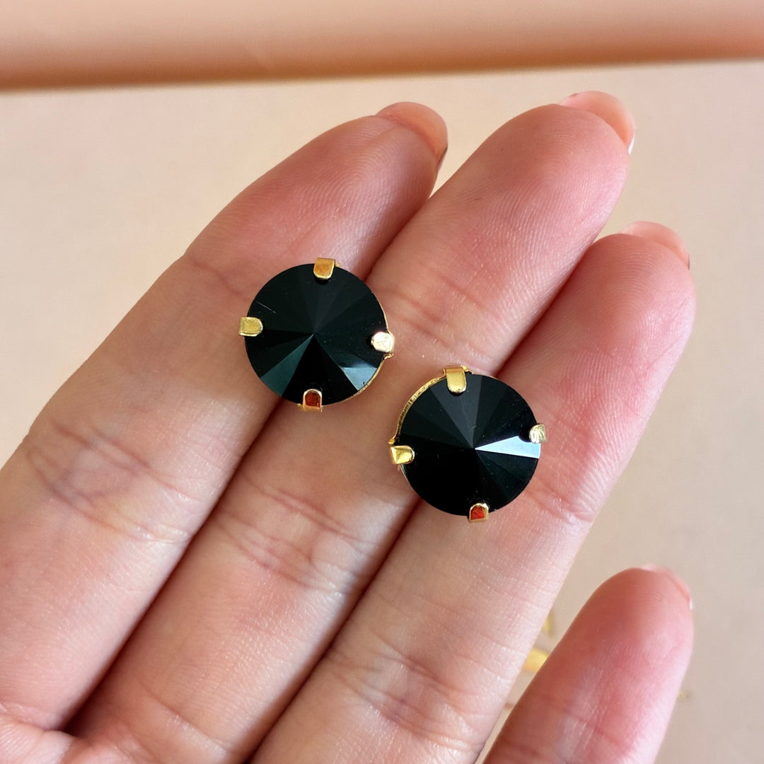 Black Swarovski crystals gold plated set
