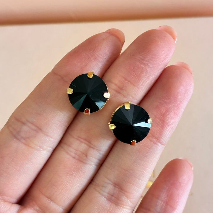 Black Swarovski crystals gold plated set