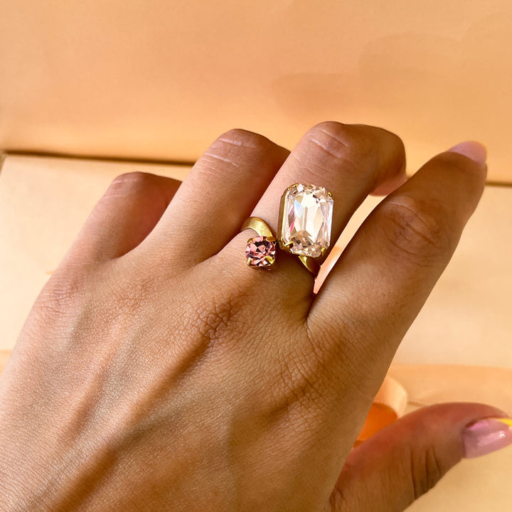 Light pink rectangular Swarovski crystals open ring