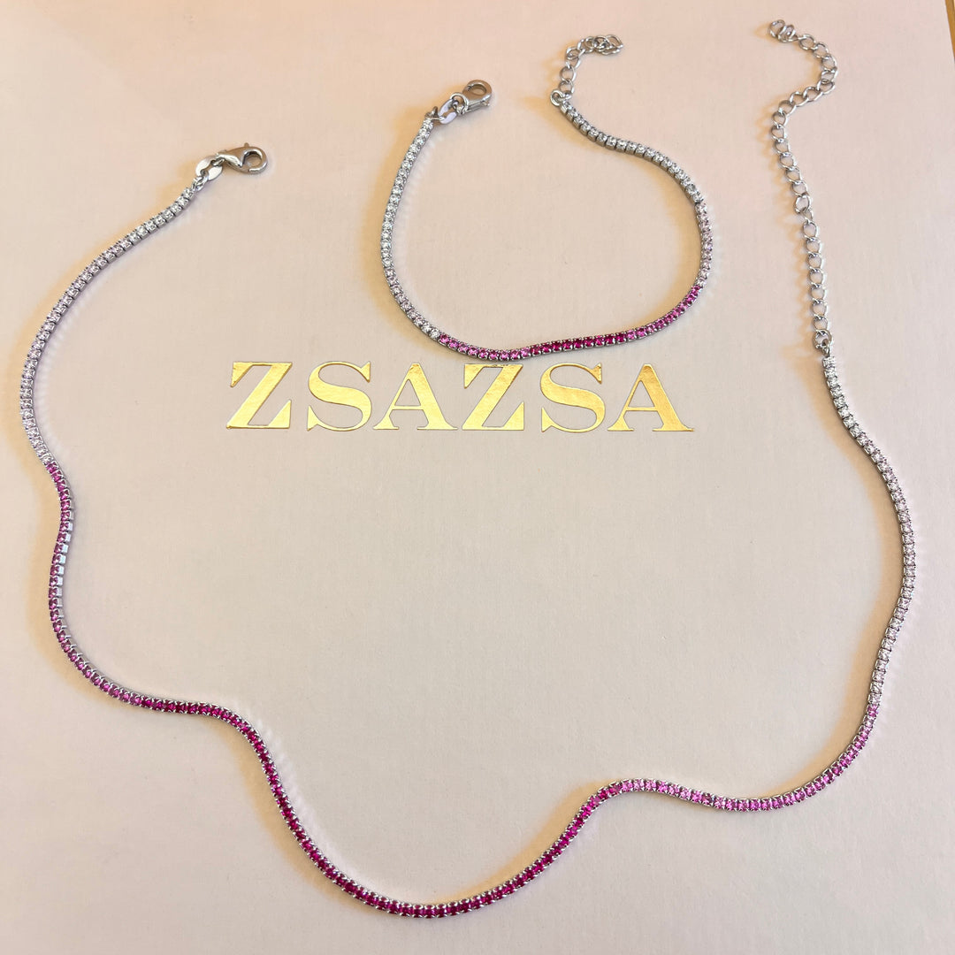 Gradient fuchsia zircone necklace and bracelet