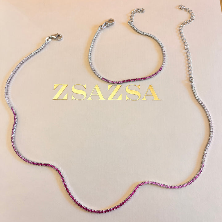 Gradient fuchsia zircone necklace and bracelet