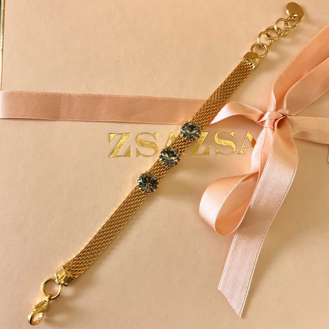 Three grey Preciosa crystals bracelet