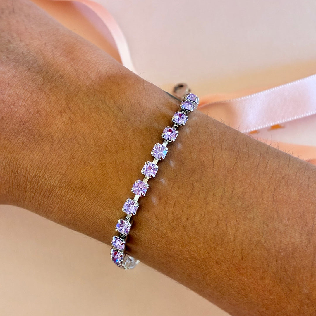 Dainty Lilac Swarovski crystals silver bracelet