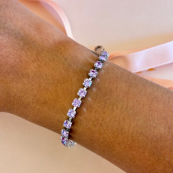 Dainty Lilac Swarovski crystals silver bracelet